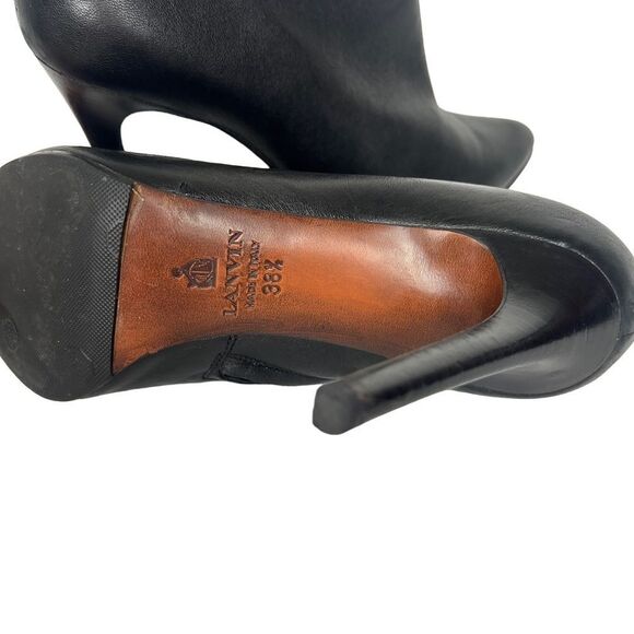 Lanvin Black Pointed Toe Leather Ankle Boots Side Zipper - Picture 6 of 8